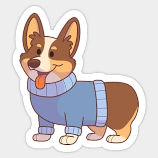 Tricolor corgi wearing a blue sweater Sticker